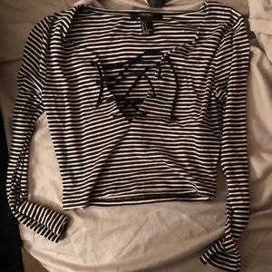 Lace Up Long Sleeve Crop Top